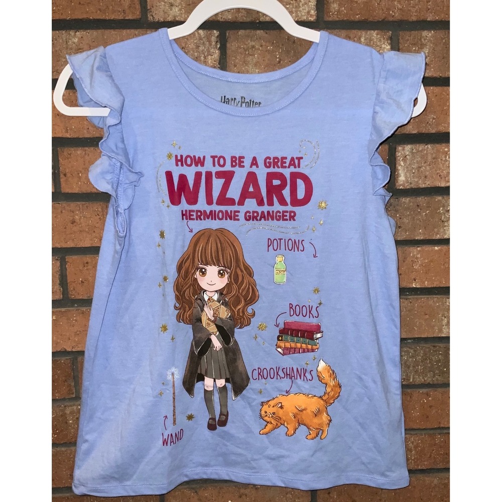 Harry Potter Girls Hermione Granger Flutter Sleeve Graphic Tee Blue Size 14-16